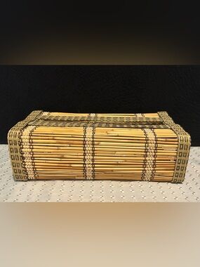 Vintage Bamboo Rattan Tissue Box Cover Holder Natural Boho